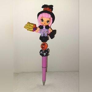 Custom Made Adorable Halloween Witch Beaded Pen w/Free Ink Refill
